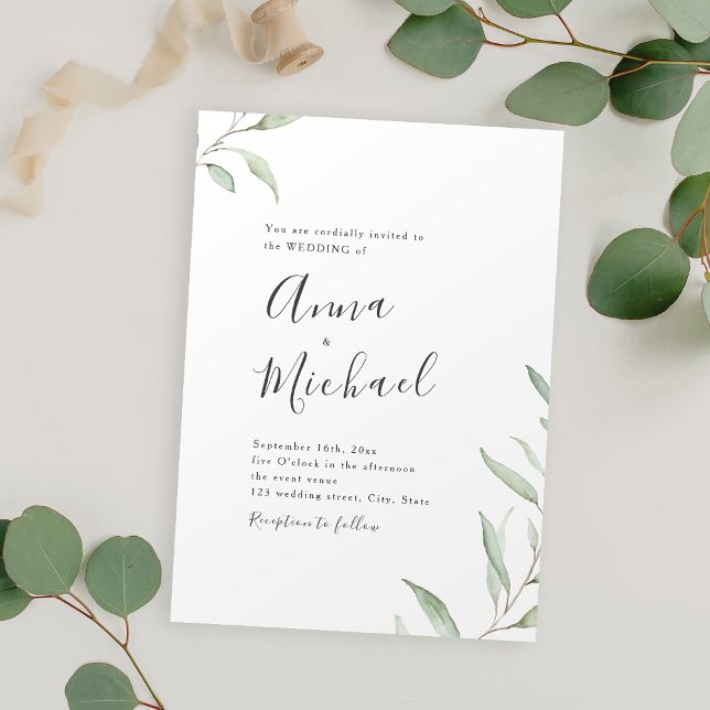 Minimale grüne Kalligraphie rustikale Hochzeit Einladung (Minimal greenery calligraphy rustic wedding invitation)