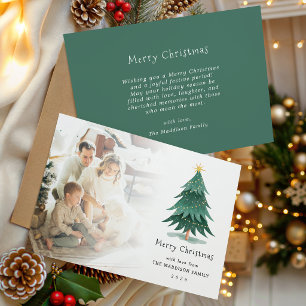 Minimale grüne Weihnachtsbaum-Familienfoto-Anpassu Feiertagskarte