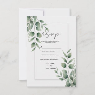 Minimale Grünpflanzen Moderne Weiße Hochzeit RSVP Karte