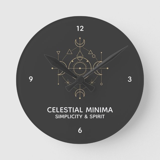 Minimale Halbmond- und Sonnenlinienkunst - Boho-St Runde Wanduhr (Vorderseite)