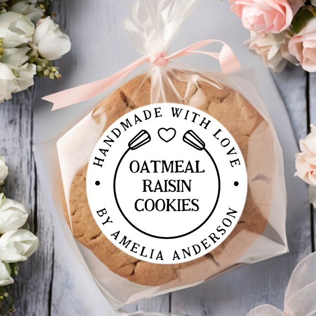 Minimale Handarbeit mit Liebe Individuelle Name Bä Runder Aufkleber (Von Creator hochgeladen)