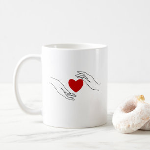 Minimale Hände, die rote Herzliebeskunst anbieten Kaffeetasse