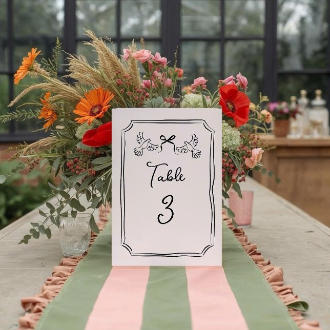 Minimale handgezeichnete Tauben Hochzeitstisch-Num Tischnummer (Von Creator hochgeladen)