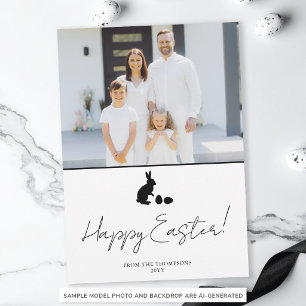 Minimale Hasen in Schwarz und Familienfoto Ostern Karte