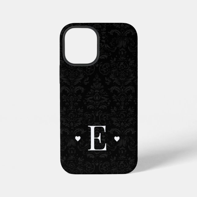 Minimale Herz Chic Anfangsmonogramm Schwarzer Dama iPhone Hülle (Rückseite)