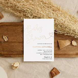 Minimale Herzschrift Weiße Babyparty Folieneinladung