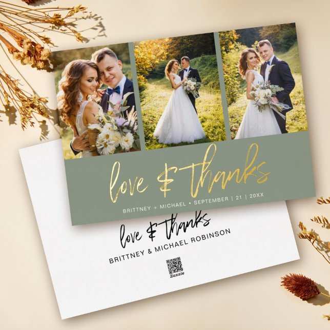 Minimale Hochzeit Foto Collage Sage Vielen Dank Folieneinladung (Show your appreciation to your loved ones with an awesome photo thank-you card!)