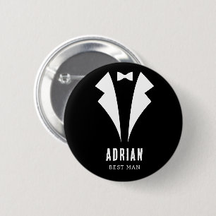 Minimale Hochzeit Trauzeuge Name Schwarzer Smoking Button