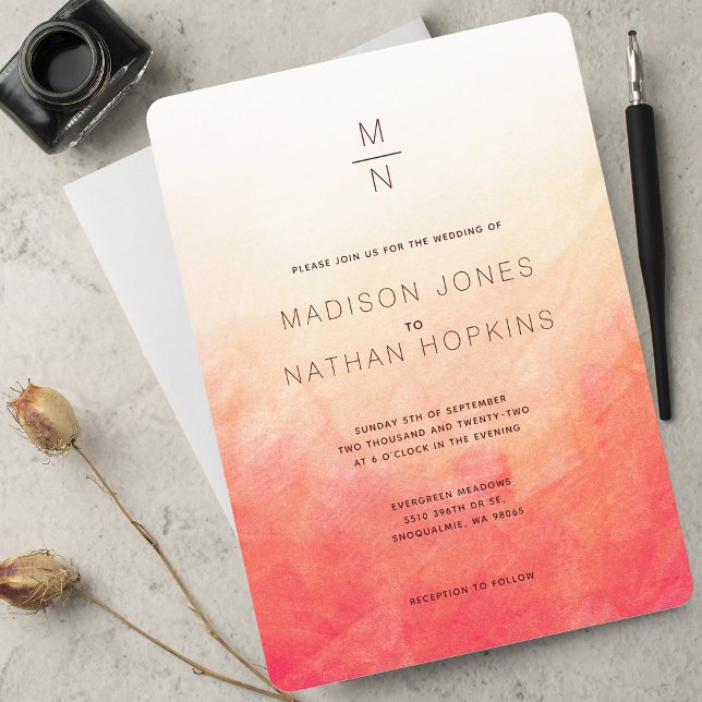 Minimale Hochzeit von Korallenwasser Einladung (Von Creator hochgeladen)