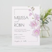 Minimale Hochzeits-Einladungskarte mit rosa Blumen