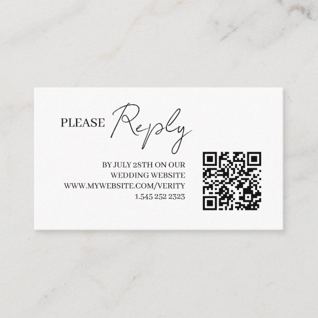 Minimale Hochzeits-RSVP- und QR-Code-Beilage Begleitkarte (Vorderseite)