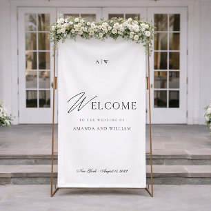 Minimale Hochzeits-Willkommens-Tafel mit Schreibsc Banner