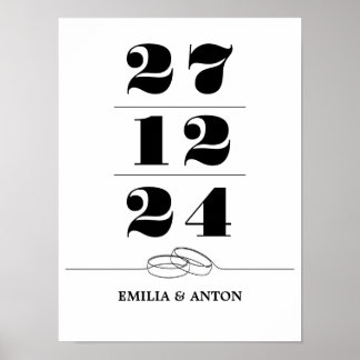 Minimale Hochzeitsdatum-Anzeige Poster