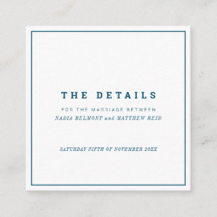 Minimale Hochzeitsdetails des weißen Quadrats der Begleitkarte