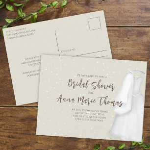 Minimale Hochzeitsdusche Einfaches Brautkleid Postkarte