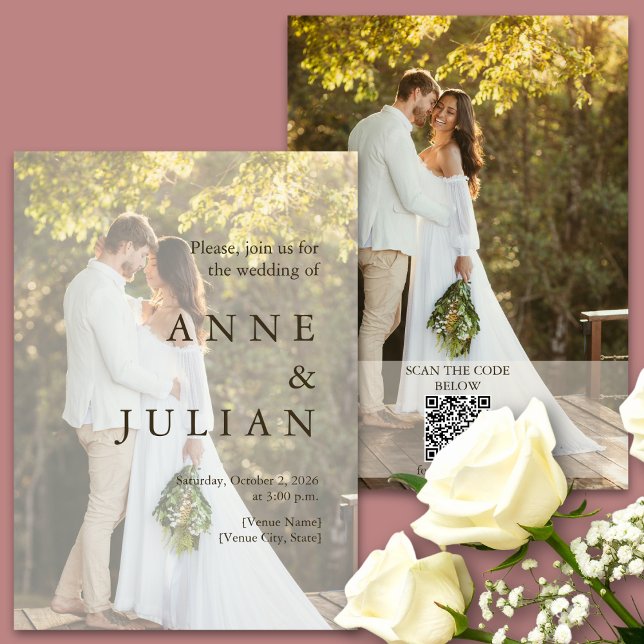 Minimale Hochzeitseinladung mit 2 Fotos & QR Code Einladung (Von Creator hochgeladen)