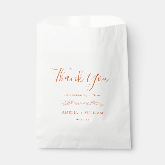 Minimale Hochzeitsgunst-Tasche mit Blatt-Monogramm Geschenktütchen (Vorderseite)