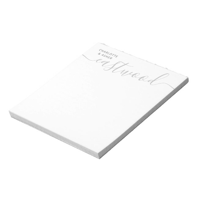 Minimale Hochzeitspaar-Name-Monogramm Notizblock (Rotiert)