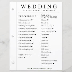 Minimale Hochzeitsplaner-Stationery-Entscheidungss