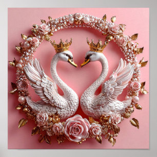 Minimale Hochzeitsschwäne Liebessymbol 🦢🤍✨ Poster