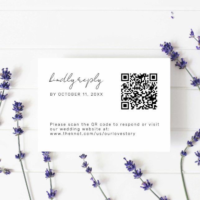 Minimale Hochzeitsskripte Einfache QR Code RSVP Ka Karte (Von Creator hochgeladen)