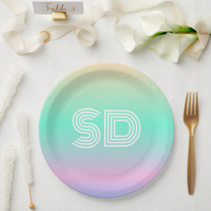 Minimale Holographische Monogramm-Hochzeit Pappteller
