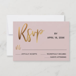 Minimale Imitate Gold Typografie Dusty Rose Hochze RSVP Karte