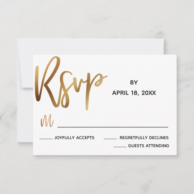 Minimale Imitate Gold Typografy Wedding RSVP Card (Vorderseite)