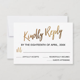 Minimale Imitate Gold Typografy Wedding RSVP Card Karte