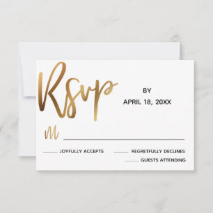 Minimale Imitate Gold Typografy Wedding RSVP Card Karte