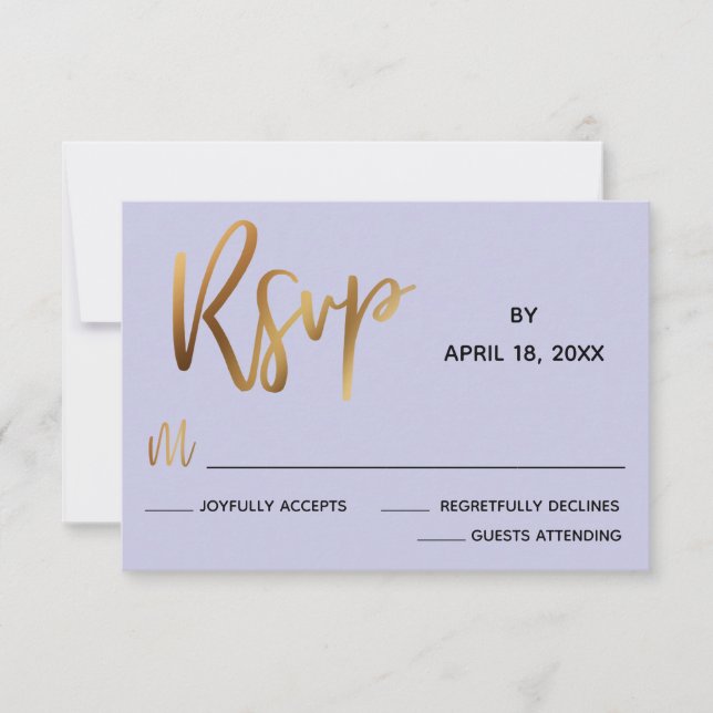 Minimale Imitate Goldtypografie Lavendel Hochzeit RSVP Karte (Vorderseite)