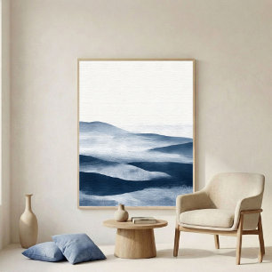 Minimale indigofarbene Landschaftskunst mit Schich Poster