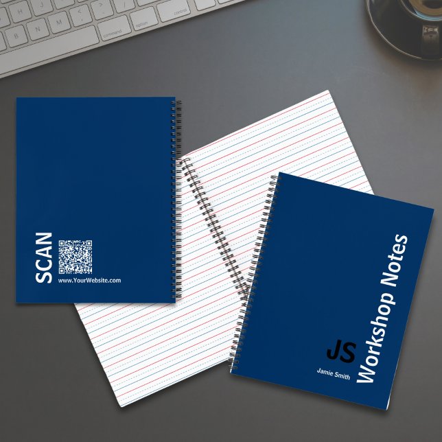 Minimale Initialen Schwarz Blau Weiß Werkstatt Notizbuch (Minimal Initials Black Blue White Workshop Notebook)