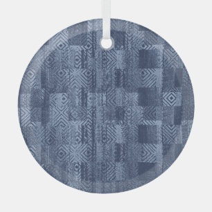 Minimale Jeans-Abstrakt-Memphis-Patchwork Ornament Aus Glas