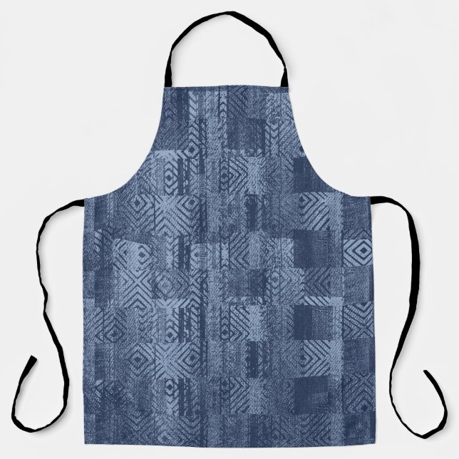 Minimale Jeans-Abstrakt-Memphis-Patchwork Schürze (Vorderseite)