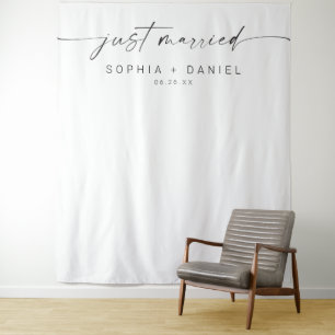 Minimale Just Married Schrift Hochzeitsdekoration Wandteppich