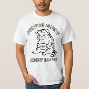 Minimale Kaffee-Katze-Entspannter-Morgen-Illustrat T-Shirt