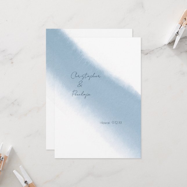 Minimale Kalligrafie Blaue Wasserfarbe Save the Da Einladung (Vorderseite/Rückseite Beispiel)