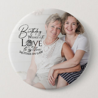 Minimale Kalligrafie-Foto-Geburtstag Schwiegermutt Button
