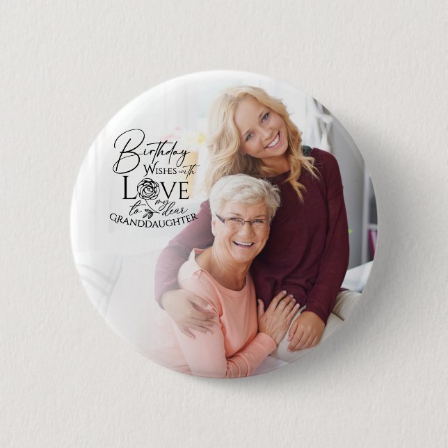 Minimale Kalligrafie-Foto-Geburtstags-Enkelin Button (Vorderseite)