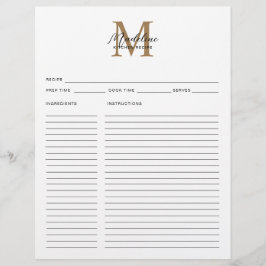 Minimale Kalligrafie Gold Monogramm Rezeptvorlage