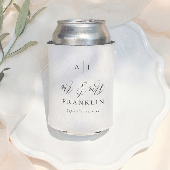 Minimale Kalligrafie Mr & Mrs Monogramm Hochzeit Dosenkühler (Von Creator hochgeladen)