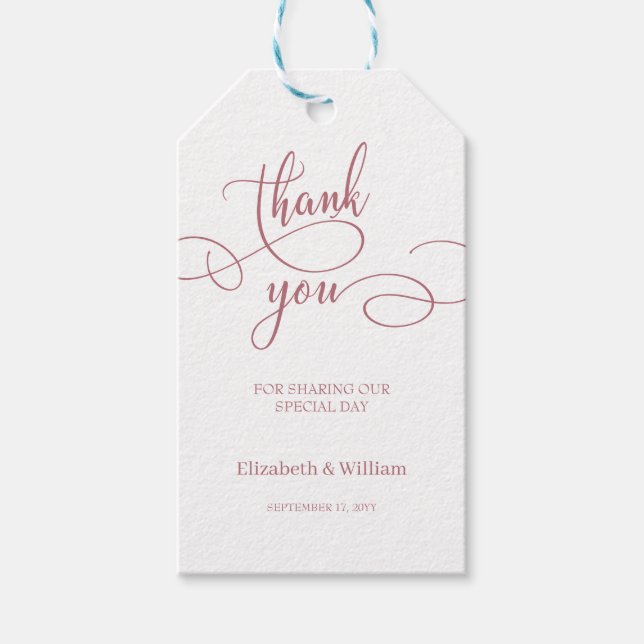 Minimale Kalligraphie Gastgeschenk Hochzeit Vielen Geschenkanhänger (Vorderseite)