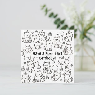 Minimale Katzen-Doodle-Geburtstagskarte Puuny Karte