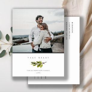 Minimale Kiefernzweig-Weihnachtsfotos Sehr Fröhlic Feiertagspostkarte