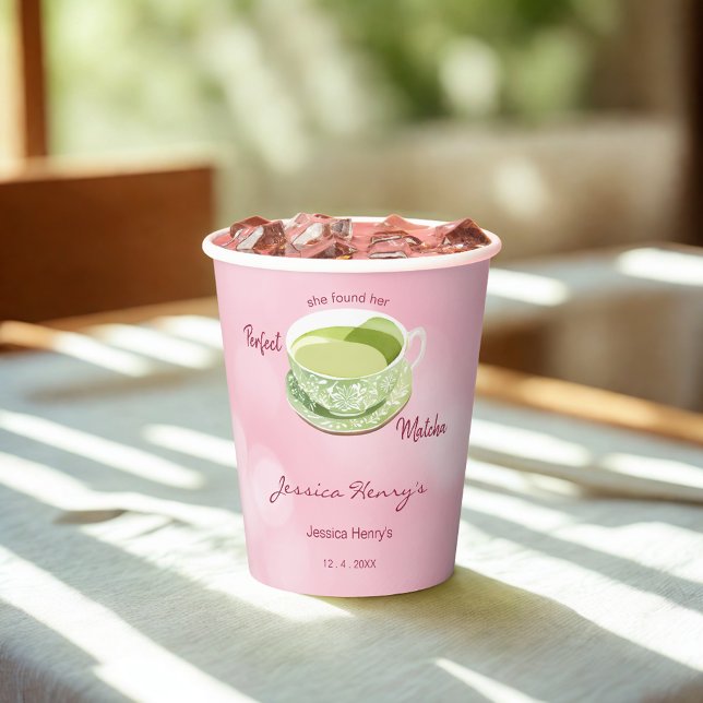 Minimale Kirschblüten-Rosa-Matcha-Brautjungfernpar Pappbecher (Von Creator hochgeladen)