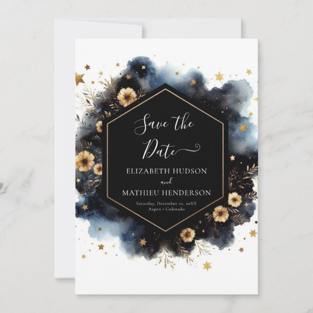 Minimale klassische Celestial-Hochzeit Save The Date (Vorderseite)