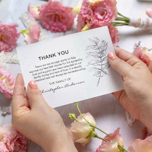 Minimale klassische schwarze und weiße Beerdigung Dankeskarte