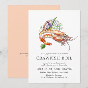 Minimale Krabben-Kochparty Brautpaar-Party Pfirsic Einladung