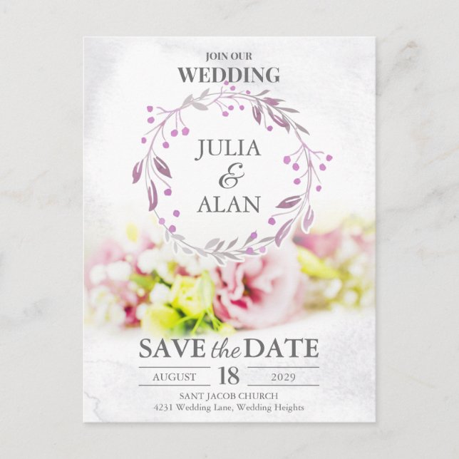Minimale Kranzflorale Save the Date Hochzeit Postkarte (Vorderseite)